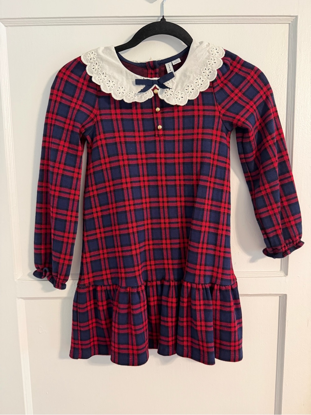 Janie and Jack Navy and Red Plaid Eyelet Collar Dress